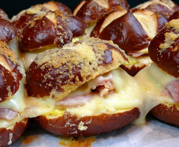 Ham-and-Havarti-Sliders-on-Parmesan-and-Butter-Topped-Pretzel-Buns