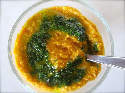 carrot soup with cilantro drizzle