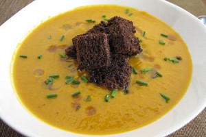 Carrot-Ginger Soup with Pumpernickel Croutons