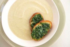 Cream of Celeriac Soup with Herbed Crostini