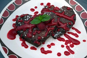 Chocolate Espresso Pancakes with Raspberry Coulis