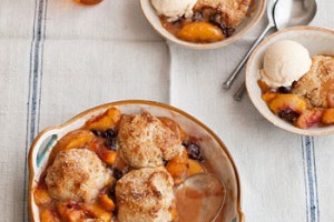 Peach and Tart Cherry Cobbler with Sour Cream Biscuits