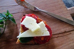 Manchego Cheese, Chorizo and Quince-Paste Toast with Fresh Mint