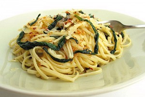 Linguine with Sautéed Ramps, Chile Flakes, and Toasted Breadcrumbs