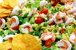 Cilantro-Lime Shrimp, Corn and Black Bean Taco Salad