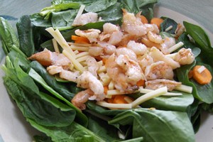 Wilted Spinach Salad with Shrimp, Avocado, and Olives