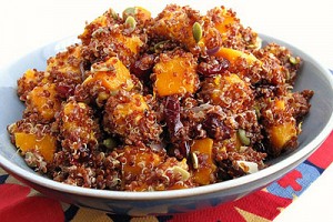 Red Quinoa with Roasted Butternut Squash, Dried Cranberries, and Pumpkin Seeds