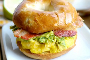 Cheesy Egg, Avocado and Bacon Breakfast Sandwich