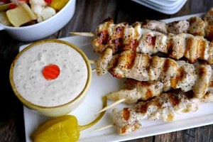 Grilled Buttery Chicken Skewers with Crazy Sauce