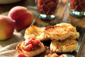 Cornbread Crisps with Peach Salsa