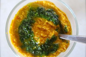 Carrot Cashew Soup with Cilantro Drizzle