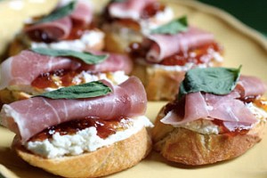 Crostini with Prosciutto, Goat Cheese and Fig Jam