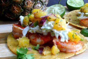 Shrimp Tacos with Grilled Pineapple-Jalapeno Salsa