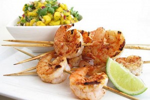 Grilled Chile-Lime Marinated Shrimp with Mango Salsa