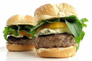 Worcester Burgers with Stilton and Arugula