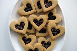 Almond Linzer Cookie Hearts with Blackberry Jam