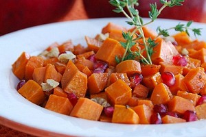 Honey Roasted Sweet Potatoes with Pomegranate Glaze