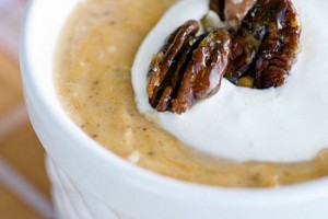 Pumpkin Pie Pudding with Candied Pecans and Freshly Whipped Cream