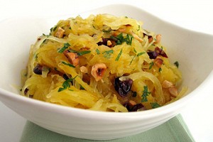 Spaghetti Squash Salad with Dried Cranberries and Hazelnuts