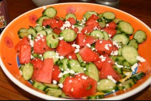 Watermelon, Cucumber Salad with Feta and Mint