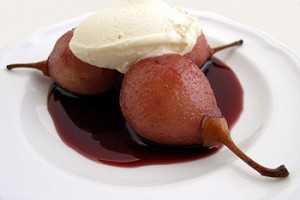 Red Wine Poached Seckel Pears