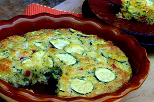 Zucchini-Shallot-Roasted Red Pepper Pie